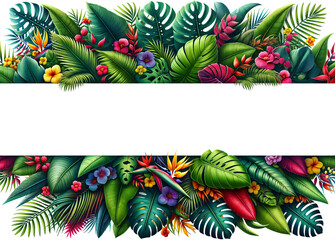 Fototapeta na wymiar Lush Tropical Paradise Banner with Vibrant Flora