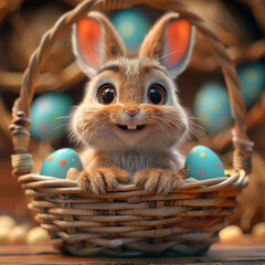 Happy cute easter bunny, card. AI generative