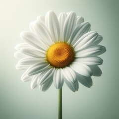 A close-up image of a single daisy with bright white petals and a vibrant yellow center.