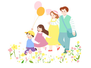 family, spring, scenery,
