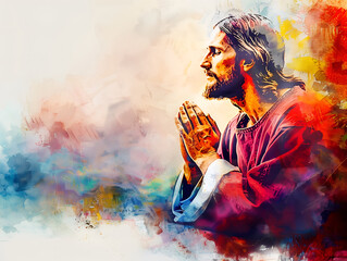 Artistic painting of portrait of Jesus Christ praying