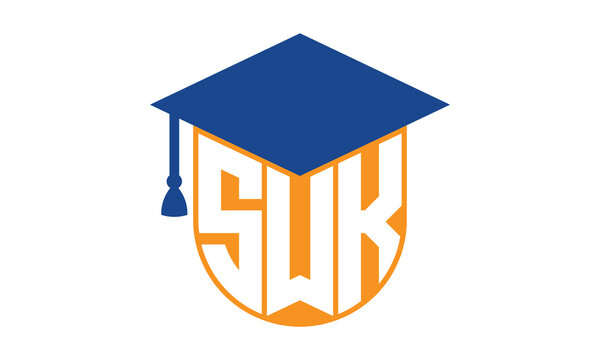 SWK initial letter academic logo design vector template. school college logo, university logo, graduation cap logo, institute logo, educational logo, library logo, teaching logo, book shop, varsity