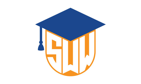 SWW initial letter academic logo design vector template. school college logo, university logo, graduation cap logo, institute logo, educational logo, library logo, teaching logo, book shop, varsity