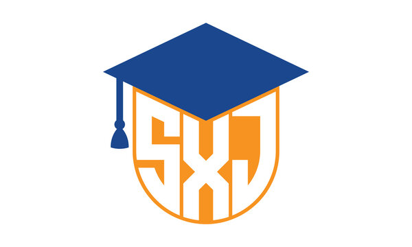 SXJ initial letter academic logo design vector template. school college logo, university logo, graduation cap logo, institute logo, educational logo, library logo, teaching logo, book shop, varsity