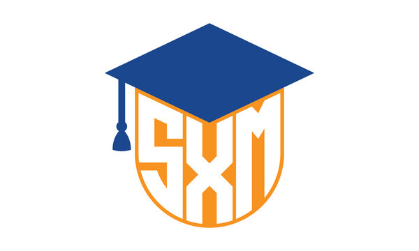 SXM initial letter academic logo design vector template. school college logo, university logo, graduation cap logo, institute logo, educational logo, library logo, teaching logo, book shop, varsity