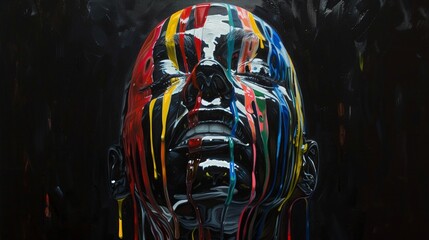 Rainbow Paint Dripping on Black Man's Head