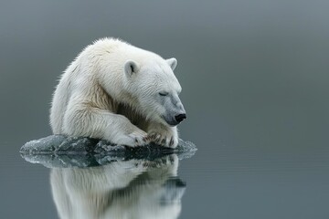 Fototapeta premium a sad polar bear sitting on a piece of ice professional photography