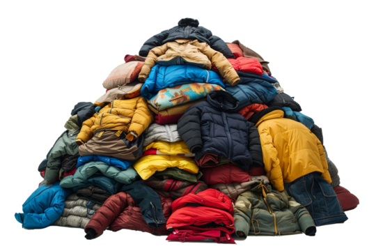 old clothes for donation isolated on white, recycling and upcycling clothing, ecology problem