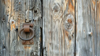 Rustic wooden door with a metal door handle. The door is made of vertical planks of wood with the grain running vertically.