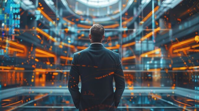 A businessman who combines IT consulting with a global network, efficiency and competitiveness, IT solutions and strategic guidance. Generative AI.