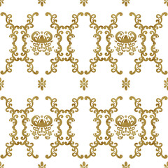 Seamless damask pattern with golden texture.  Floral pattern. Hand-drawn watercolor illustration. Can be used for textile, printing or other design.