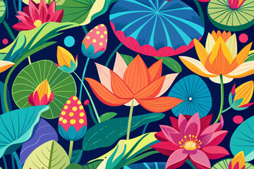 Fototapeta na wymiar colorful-pattern-with-lotus-leaves-design .