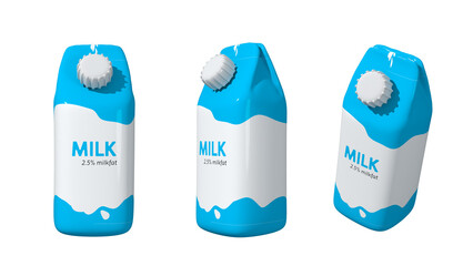 Milk pack 3d icon. blue pack of milk 3d illustration set.