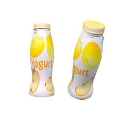 yogurt in white plastic curly bottle for drinks isolated 3d illustration. peach and apple yogurt 3d icon