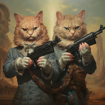 Two gangster cat with gun