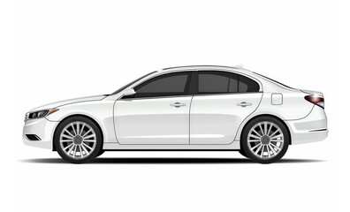 A sleek white modern sedan car in side profile view isolated on a white background, illustrating urban transportation.
