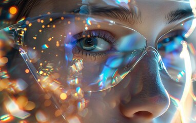 A close-up of the hologram reflected in the human eye area.