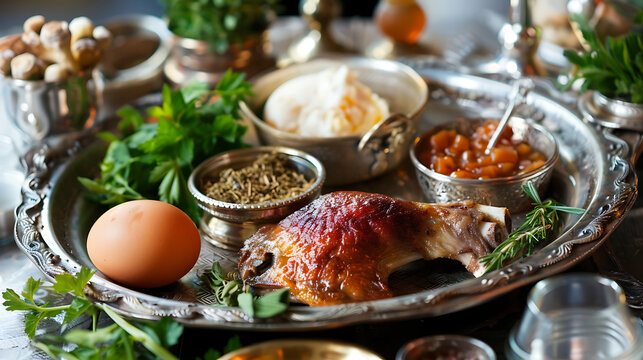 Pesah celebration concept (Jewish Passover holiday) with close of Passover seder , Passover holiday celebration concept