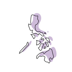 Philippines country simplified map. Violet silhouette with thin black smooth contour outline isolated on white background. Simple vector icon