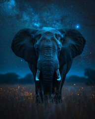African elephant under starlit sky its majestic form eye-catching in the moonlight - obrazy, fototapety, plakaty