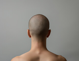 man with hair loss, bald head, from behind headshot.