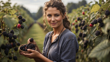 Portrait of Blackberry harvesting woman 