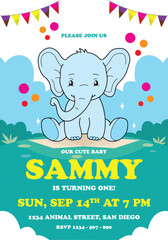 Happy Birthday Baby Elephant Invitation Vector