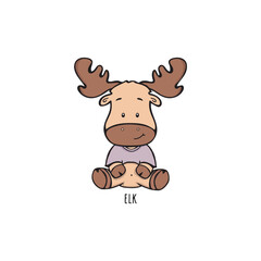 cute moose sitting vector children's illustration