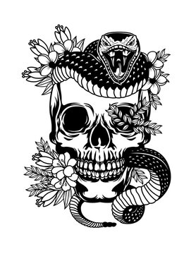 Floral Skull Rattle Snake | Skull | Snake | Floral Skull | Halloween | Horror | Snake Skull | Original Illustration | Vector and Clipart | Cutfile and Stencil