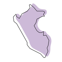 Peru country simplified map. Violet silhouette with thin black smooth contour outline isolated on white background. Simple vector icon