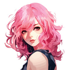 girl with pink hair anime poster flat vector illust