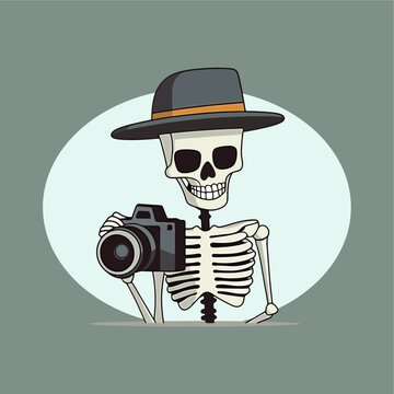 skull photographer flat vecto...