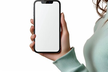 Hand holding smartphone with blank screen
