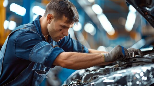 Portrait Shot of a Handsome Mechanic Working on a Vehicle in a Car Service.