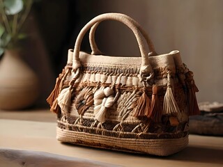 handmade woman bag in brown colored 