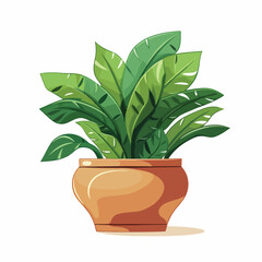Green home plant in clay pot. Plant in cartoon styl