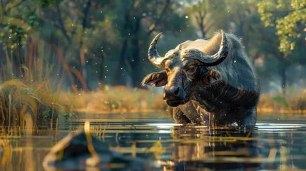 Türaufkleber Water buffalo in water © outdoorsman