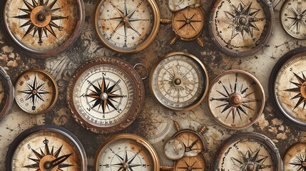 Fototapeta na wymiar A beautiful seamless pattern of old vintage compasses. Perfect for use as a background or texture.