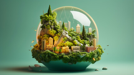 New innovations in the world regarding the living environment Tree in a glass dome, creative...