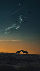 Obraz na płótnie Canvas Wolf silhouette at sunset