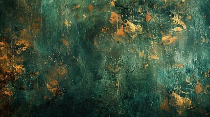 Abstract grunge background with dark green and gold colors.
