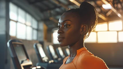 Gordijnen  black woman at the gym. Concept of healthy lifestyle. © Spyrydon