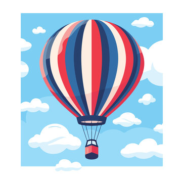 Hot air balloon in the sky with clouds. Flat vector