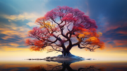  Surreal beauty captured in the form of a tree, its branches embracing a multitude of colors, like a living work of art. 