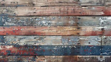 Rustic wooden background with peeling paint. The boards are painted in various colors, including red, blue, and green.