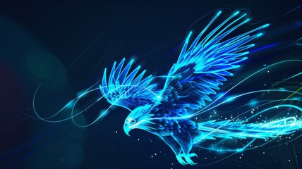 linework style blue neon eagle with streamlines moving fast data streams --ar 16:9 Job ID: 88a3be1a-2664-47a4-9988-423df4ca9708