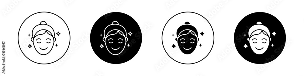 Poster Skincare icon set. face glow vector symbol. beautiful or clean female face icon.