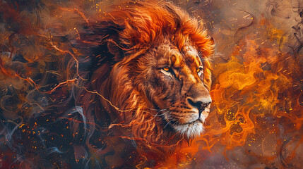 A captivating portrait vividly depicting the fiery essence of a lion, serving as a potent symbol of courage and strength