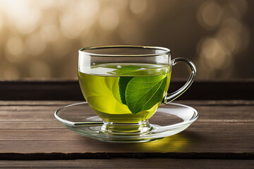 
Green tea in a glass cup.