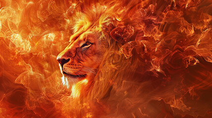 A portrait vividly depicting the fiery essence of a lion, serving as a powerful symbol of courage and strength